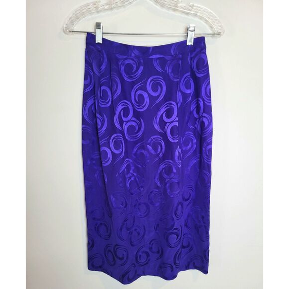Women's Vintage Jewel Purple Silk Pencil Skirt Swirl Pattern Size Small-Med - Picture 1 of 10